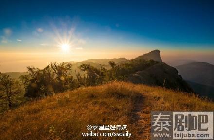 泰国旅游清迈冬季美丽风光：阳光、花、山中平整的公路