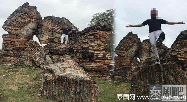 泰网友爬上大城府百年名寺古迹拍照